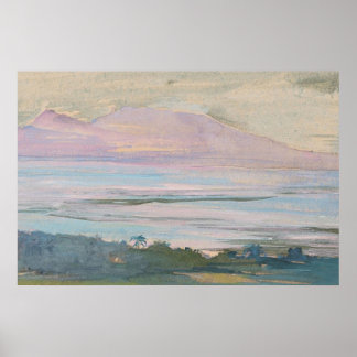 Tropisch zeegezicht in pastel kunst poster