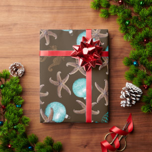 Tropisch Zeeleven Patroon Bruine Kerst Cadeaupapier