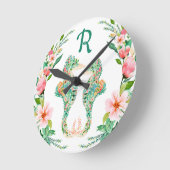 Tropisch zeepaardje Waterverf Floral monogram Ronde Klok (Hoek)