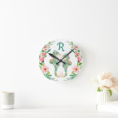 Tropisch zeepaardje Waterverf Floral monogram Ronde Klok (Huis)