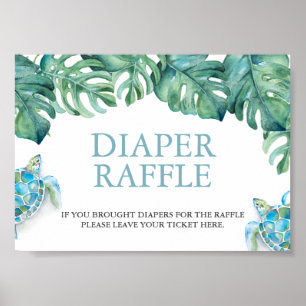 Tropisch zeeschildpad luier raffle baby shower bor poster
