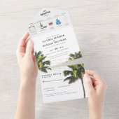 Tropisch zeestrand | Illustratief huwelijk All In One Uitnodiging (Afscheurbaar)