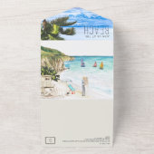 Tropisch zeestrand | Illustratief huwelijk All In One Uitnodiging (Buitenkant)