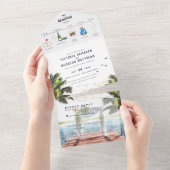 Tropisch zeestrand | Illustratief huwelijk All In One Uitnodiging (Afscheurbaar)