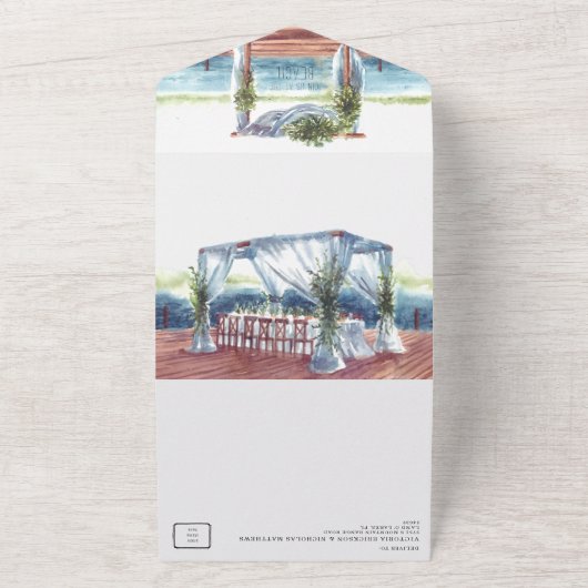 Tropisch zeestrand | Illustratief huwelijk All In One Uitnodiging (Buitenkant)