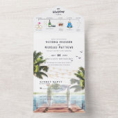 Tropisch zeestrand | Illustratief huwelijk All In One Uitnodiging (Binnen)