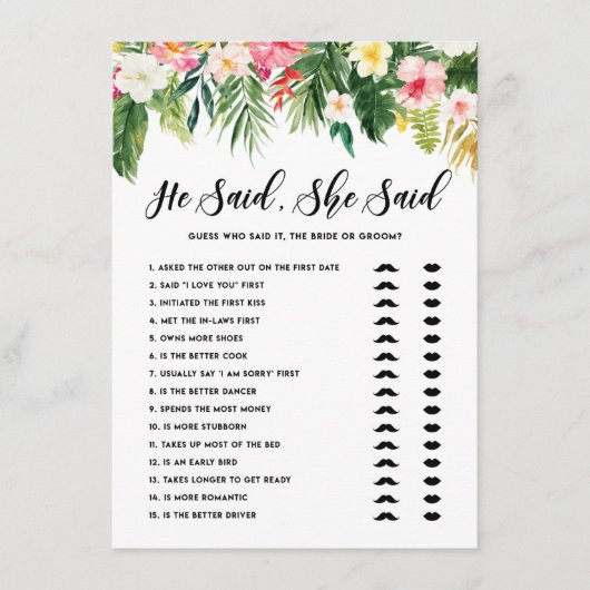 Tropisch zei hij dat ze Bride of Groom Game Kaart  (Voorkant)