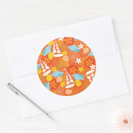 Tropisch zeilpatroon ronde sticker (Envelop)