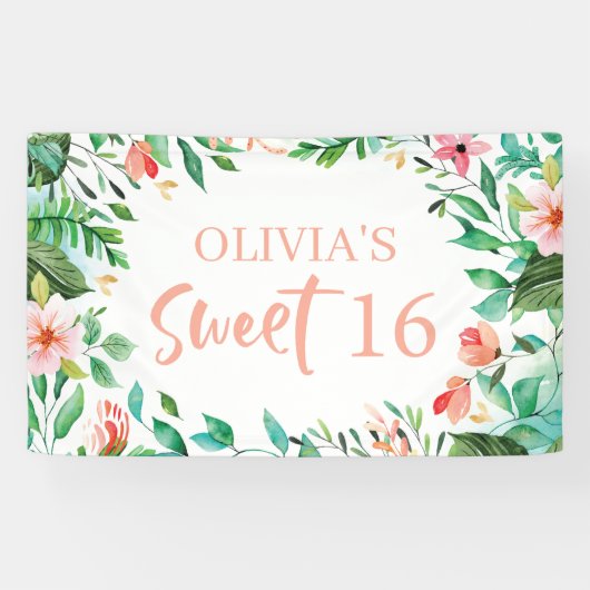 Tropisch zoet 16 Aloha Luau Birthday Spandoek (Horizontaal)