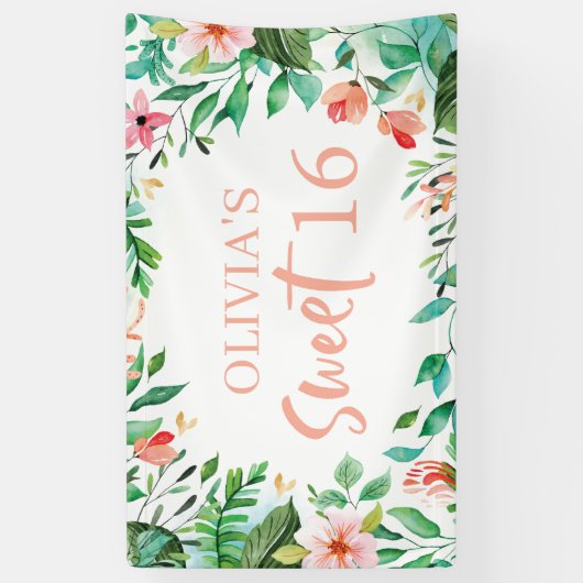 Tropisch zoet 16 Aloha Luau Birthday Spandoek (Verticaal)