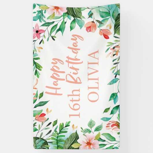 Tropisch zoet 16 Aloha Luau Birthday Spandoek (Verticaal)