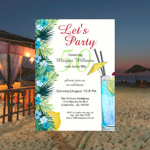 Tropisch Zomer Blauw Cocktail 50ste Verjaardagsfee Kaart