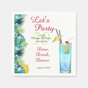 Tropisch Zomer Blauw Cocktail 50ste Verjaardagsfee Servet