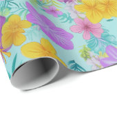 Tropisch Zomer Bloemmotief - Helder Hibiscus Cadeaupapier (Rol Hoek)