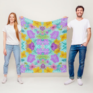 Tropisch Zomer Bloemmotief - Helder Hibiscus Fleece Deken