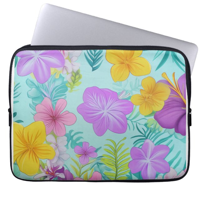 Tropisch Zomer Bloemmotief - Helder Hibiscus Laptop Sleeve (Voorkant)