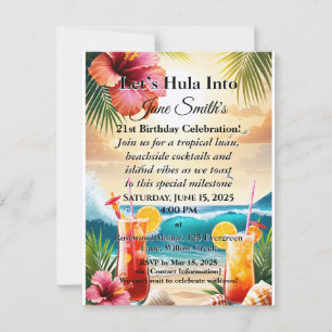 Tropisch zomer luau strandfeest 21e verjaardag briefkaart