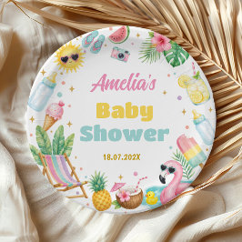 Tropisch Zomer Strand Meisje Baby Shower Feest Papieren Bordje