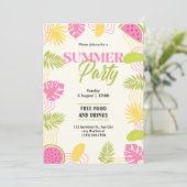 Tropisch zomerfeest groen en roze kaart (Staand voorkant)