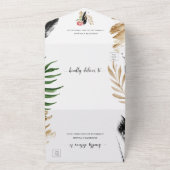 Tropisch zomergroen verlaat bruiloft met RSVP All In One Uitnodiging (Buitenkant)