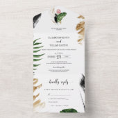 Tropisch zomergroen verlaat bruiloft met RSVP All In One Uitnodiging (Binnen)
