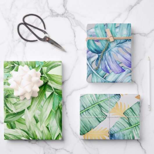 Tropisch zomerpalm leest pattern inpakpapier vel (Voorkant)