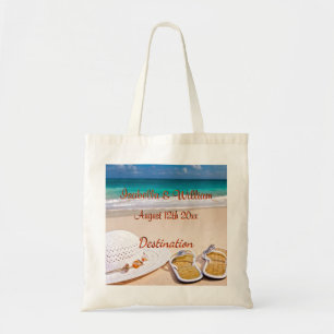 Tropisch zomerpalmstrand bruiloft tote bag
