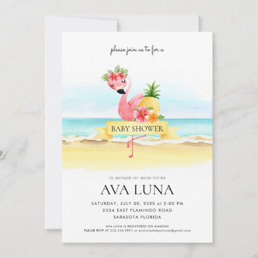 Tropisch zomerroze Baby shower Flamingo Kaart (Voorkant)
