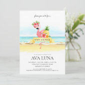 Tropisch zomerroze Baby shower Flamingo Kaart (Staand voorkant)