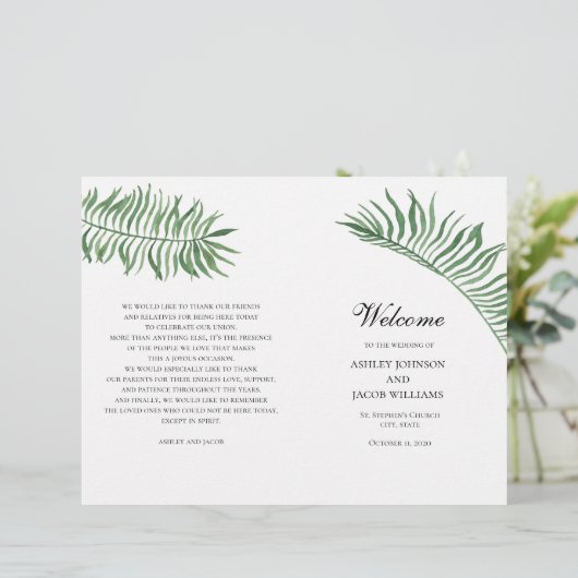 Tropisch zomers trouwprogramma. Groene bladeren (Staand voorkant)