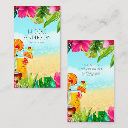 Tropisch zomerstrand Drink Aloha Luau Visitekaartje (Voorkant / Achterkant)
