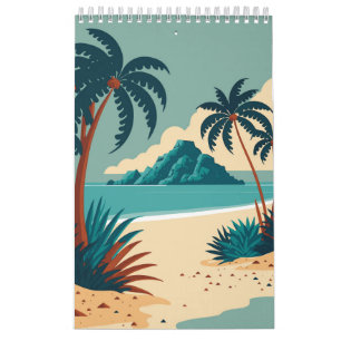 Tropisch zomerstrand in de cartoon kalender