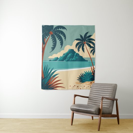Tropisch zomerstrand in de cartoon wandkleed (In situ)