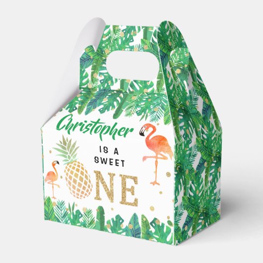Tropisch zomerstrand Luau Boys 1e verjaardag Bedankdoosjes (Voorkant Zijde)