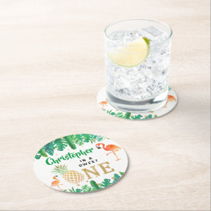 Tropisch zomerstrand Luau Boys 1e verjaardag Ronde Kartonnen Onderzetter