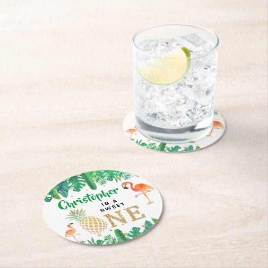 Tropisch zomerstrand Luau Boys 1e verjaardag Ronde Kartonnen Onderzetter (Insitu)