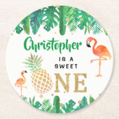 Tropisch zomerstrand Luau Boys 1e verjaardag Ronde Kartonnen Onderzetter (Voorkant)