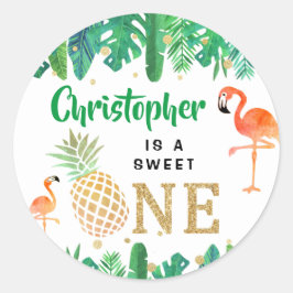 Tropisch zomerstrand Luau Boys 1e verjaardag Ronde Sticker