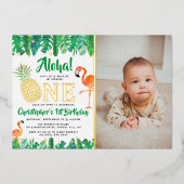 Tropisch zomerstrand Luau Boys 1st Birthday Real Folie Uitnodiging (Voorkant)