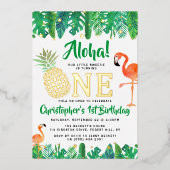 Tropisch zomerstrand Luau Boys 1st Birthday Real Folie Uitnodiging (Voorkant)