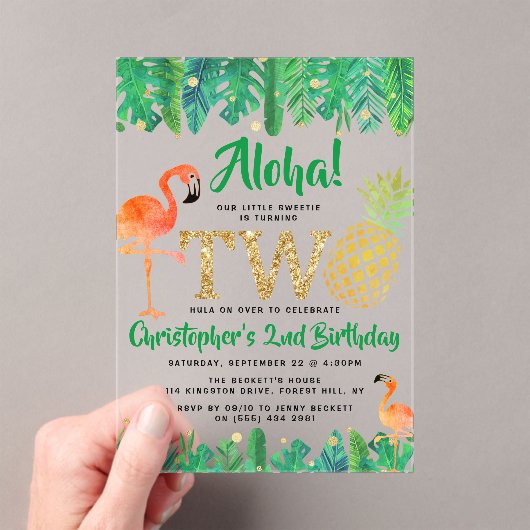 Tropisch zomerstrand Luau Boys 2e verjaardag Acryl Uitnodigingen (Insitu (Draagbaar))