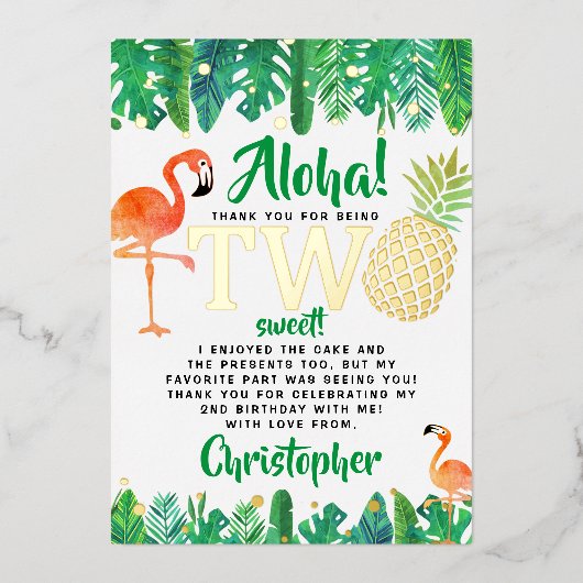 Tropisch zomerstrand Luau Boys 2e verjaardag Folie Uitnodiging (Voorkant)
