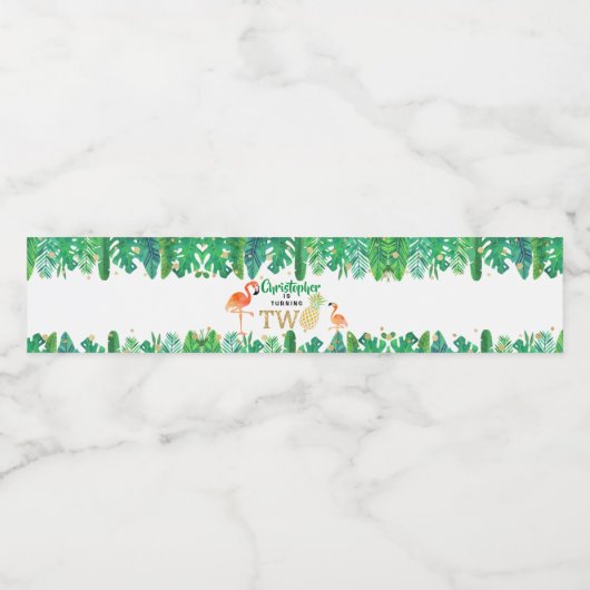 Tropisch zomerstrand Luau Boys 2e verjaardag Waterfles Etiket (Enkel label)