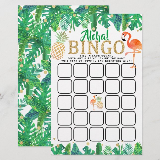 tropisch zomerstrand Luau Boys Baby shower Bingo (Voorkant / Achterkant)
