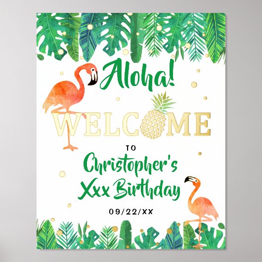 Tropisch zomerstrand Luau Boys Birthday Welkom Folie Afdrukken (Voorkant)