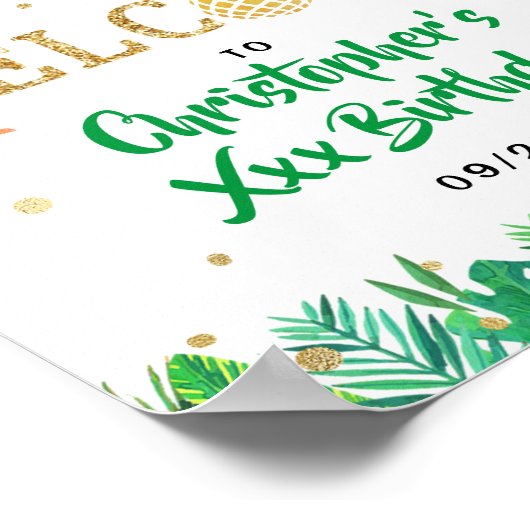 Tropisch zomerstrand Luau Boys Birthday Welkom Poster (Hoek)