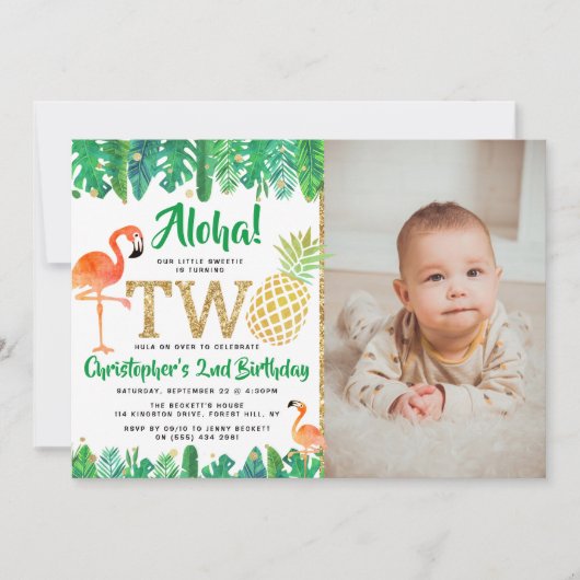 Tropisch zomerstrand Luau Boys Foto 2e verjaardag Kaart (Voorkant)