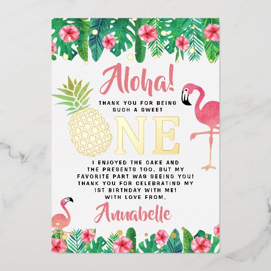 Tropisch zomerstrand Luau Girls 1ste verjaardag Folie Uitnodiging (Voorkant)