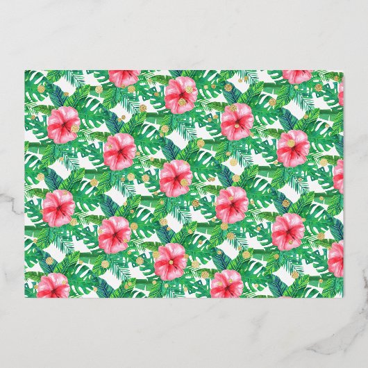 Tropisch zomerstrand Luau Girls 1ste verjaardag Re Folie Uitnodiging (Achterkant)