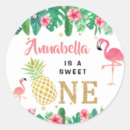 Tropisch zomerstrand Luau Girls 1ste verjaardag Ronde Sticker